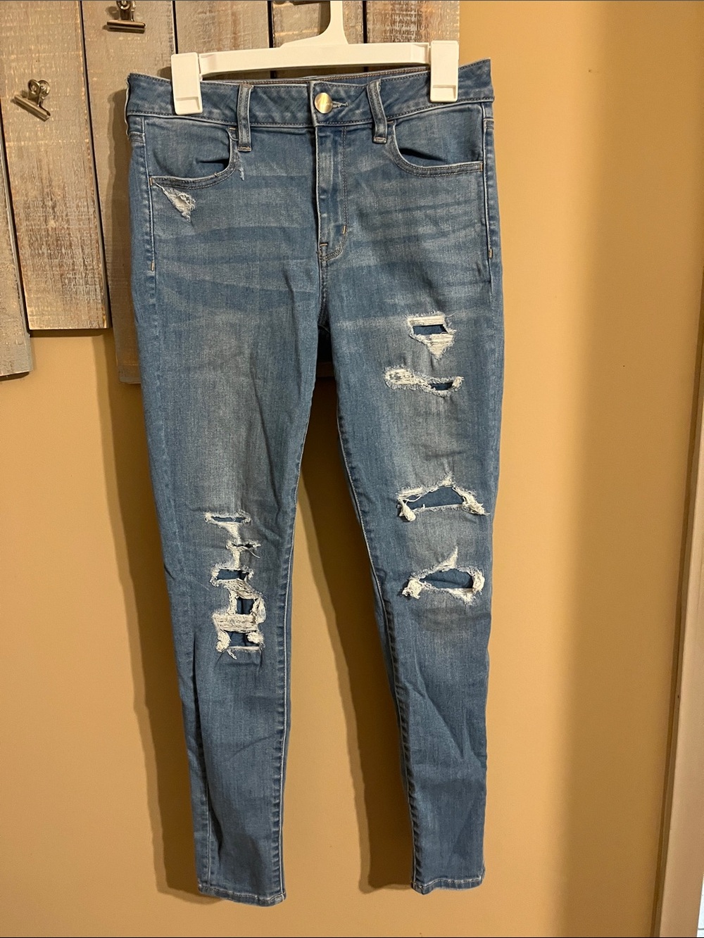 American Eagle Outfitters Distressed Skinny Jeans - Blue
